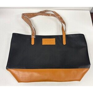 TANGER OUTLETS TOTE BAG BLACK & BROWN LEATHER